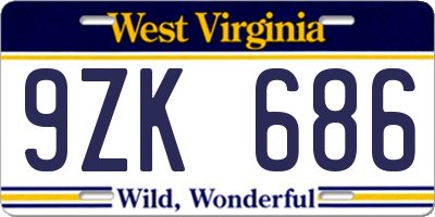 WV license plate 9ZK686