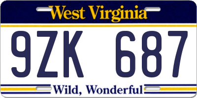 WV license plate 9ZK687