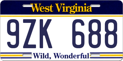 WV license plate 9ZK688
