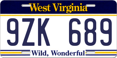 WV license plate 9ZK689