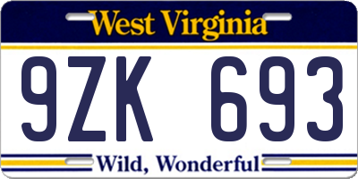WV license plate 9ZK693