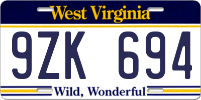WV license plate 9ZK694