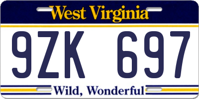 WV license plate 9ZK697