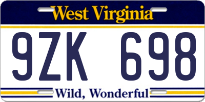 WV license plate 9ZK698