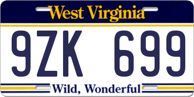 WV license plate 9ZK699