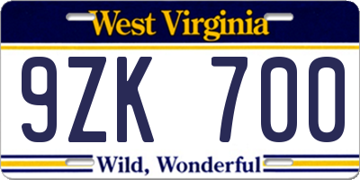 WV license plate 9ZK700