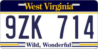 WV license plate 9ZK714