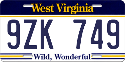 WV license plate 9ZK749