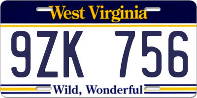 WV license plate 9ZK756