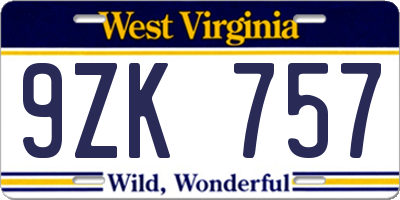 WV license plate 9ZK757