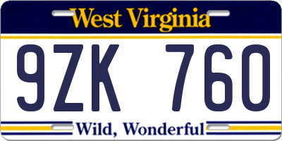 WV license plate 9ZK760