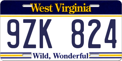 WV license plate 9ZK824