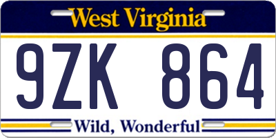 WV license plate 9ZK864