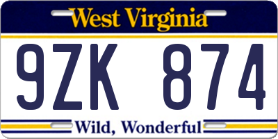 WV license plate 9ZK874