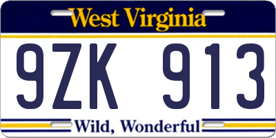WV license plate 9ZK913