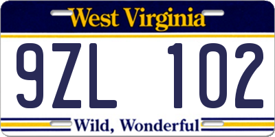 WV license plate 9ZL102