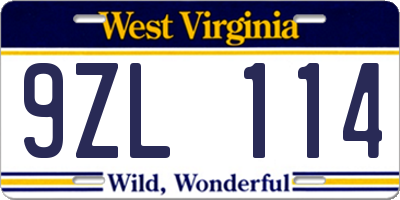 WV license plate 9ZL114
