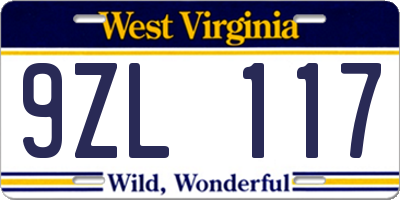 WV license plate 9ZL117
