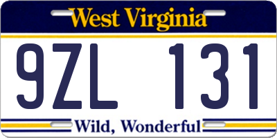 WV license plate 9ZL131