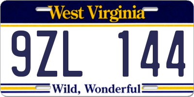 WV license plate 9ZL144