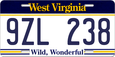 WV license plate 9ZL238