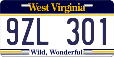 WV license plate 9ZL301