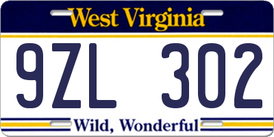 WV license plate 9ZL302