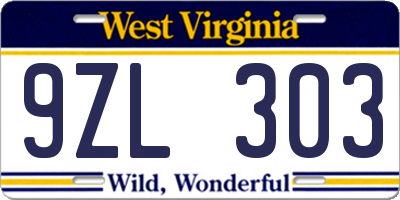 WV license plate 9ZL303