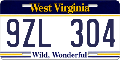 WV license plate 9ZL304