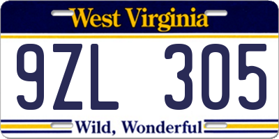 WV license plate 9ZL305
