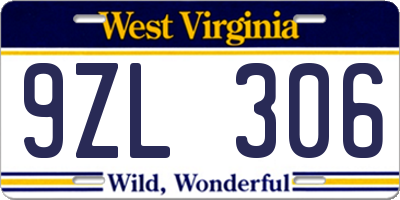 WV license plate 9ZL306