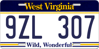WV license plate 9ZL307