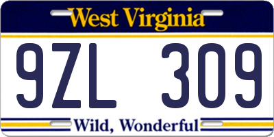 WV license plate 9ZL309