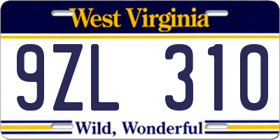 WV license plate 9ZL310