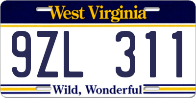 WV license plate 9ZL311