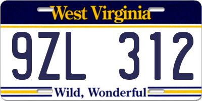WV license plate 9ZL312