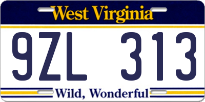 WV license plate 9ZL313