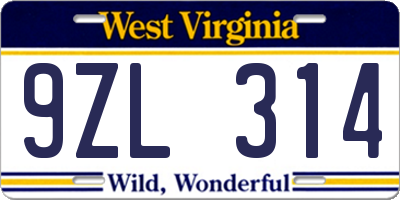 WV license plate 9ZL314