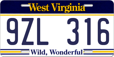 WV license plate 9ZL316