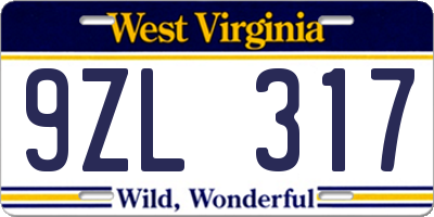 WV license plate 9ZL317