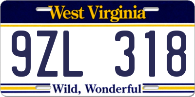 WV license plate 9ZL318