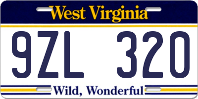 WV license plate 9ZL320