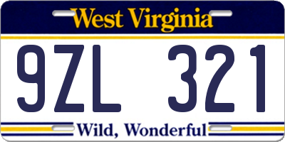 WV license plate 9ZL321