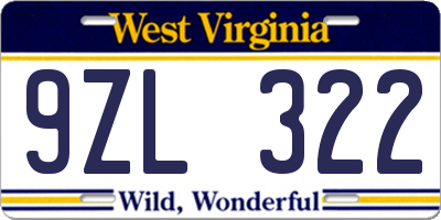 WV license plate 9ZL322