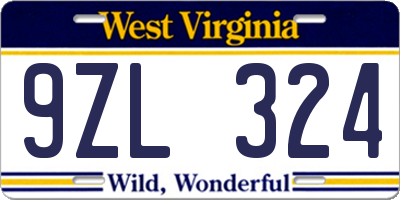 WV license plate 9ZL324