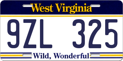 WV license plate 9ZL325