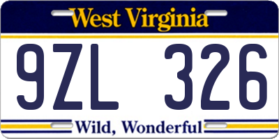 WV license plate 9ZL326