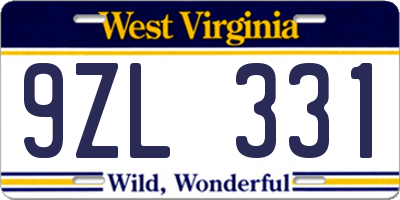 WV license plate 9ZL331