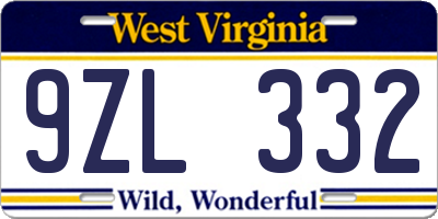 WV license plate 9ZL332