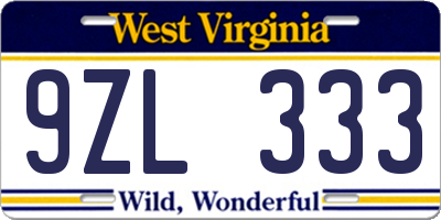 WV license plate 9ZL333